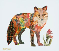 Brenda Bogart Felix Fox Art Print Fox Collage Art, Create An Animal, Collage Pieces, Fox Crafts, Illustration Collage, Landscape Art Quilts, Collage Inspiration, Collage Painting, Bio Art