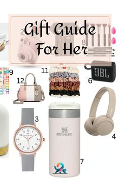 the gift guide for her includes gifts, watches and other personal care items that are available