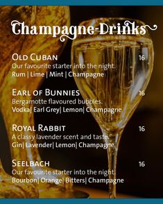 champagne - drinks menu for the club