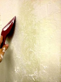 a person is using a brush to clean their bathroom wall with soapy water on it