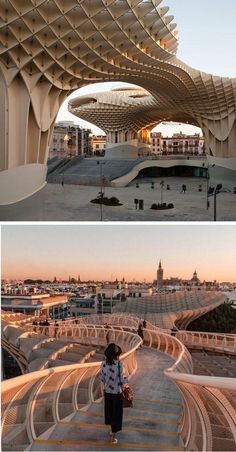 two pictures with people standing on the top and bottom, one is looking at the sky