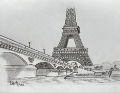 a drawing of the eiffel tower in paris