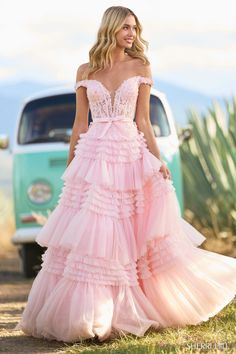 Sherri Hill Prom Dresses Long, Prom Dresses Sherri Hill, Prom Sherri Hill, Pink Tulle Prom Dress, Off Shoulder Prom Dress, Prom Dresses Tulle, Tiered Prom Dress, Lover Dress, Sherri Hill Prom