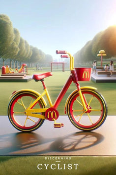 a red and yellow bike with mcdonald's logo on it