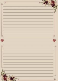 a notepad with flowers and hearts on the top, lined in paper for writing