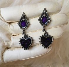 Alchemy of England / Alchemy Gothic Purple Heart & Skull Face Earrings.  Extraordinary Design. Made In England. From Personal Collection. In New Condition. Never Been Worn.  1.75 Inch Long. Whimsy Gothic, Gothic Things, Heart Skull, Alchemy Gothic, Extraordinary Design, Jewelry Styling, Cool Piercings, Jewelry Lockets, Face Earrings