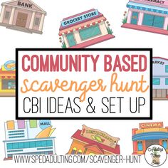 the words community based scavenger hunt cid ideas and set up