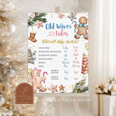 a baby shower sign with teddy bears and stars on it next to a christmas tree