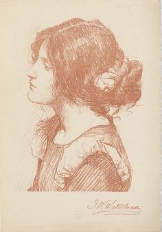 a drawing of a woman's profile with her hair in a bun, looking to the side