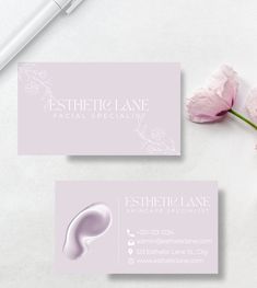 two business cards with pink flowers on the top and bottom, one for aesthetic lane