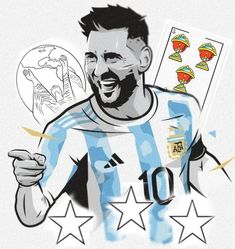 a drawing of a soccer player with five stars around him and the number ten on his chest