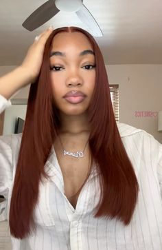 Copper Highlights Black Women, Ginger Auburn Hair Black Women, Copper On Brown Skin, Reddish Brown Hair Black Women, Dark Skin With Colored Hair, Hairstyles For Brown Skin, Dark Auburn Hair Color On Black Women, Brown Ginger Hair Black Women, Auburn Hair Color On Black Women