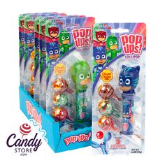 Pop Ups Pj Masks Lollipops 1.26oz Blister Pack - 6ct CandyStore.com Chupa Chups Lollipops, Super Hero Kids, Pj Masks Toys, Sixlets Candy, Taffy Candy, Honey Candy, Gold Candy, Yellow Candy, Old Fashioned Candy