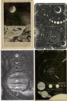 four different types of astro signs in black and white, each with an image of the planets