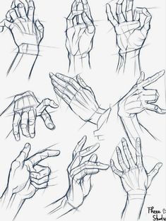 several different hands are shown in this drawing