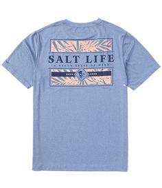 From Salt Life&#x2C; this T-shirt features:Classic fitCrew necklineShort sleevesSalt Life logo above patch pocket on the left side of chestLarge logo graphic and verbiage on the backPullover constructionUV 30 sun protectionAntimicrobial&#x2C; quick drying and moisture-wickingPolyester/spandexMachine wash/tumble dryImported. Salt Life Shirts, Jungle Vibes, Life Logo, Summer Graphic Tee, Salt Life, Mens Tee Shirts, Beach Shirts, Dream Clothes, Mens Graphic Tee