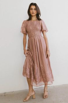 Alora Embroidered Dress in Dusty Rose – Groovy Mimi Tulle Material, Romantic Style, Flutter Sleeves, Line Design, Embroidered Dress, Embroidered Flowers, Dusty Rose, Flutter Sleeve