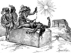 an old drawing of a woman laying on top of a box with other people around her