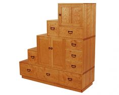 a wooden dresser with drawers stacked on top of each other