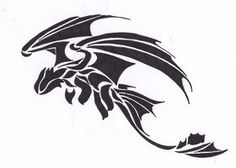 a black and white drawing of a dragon with wings on it's back side