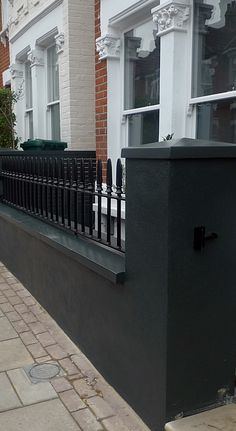 a fire hydrant sitting next to a black fence