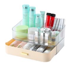 PRICES MAY VARY. Cream Makeup Organizer for Vanity: This set of colorful & transparent drawer organizer for desks from OSteed is ideal for cosmetic organizer countertop, bathroom organizers and storage, like lipstick, makeup brush, skincare, toiletry and sunglasses. 1 Tray & Drawer: The tray has 12 different sized compartments that allow you to hold items in an open space, and the drawer is stackable under the tray. The size of this combination (WxDxH) is: 11.81" x 7.88" x 5.51" / 30 x 20 x 14cm Makeup Vanity Accessories, Nail Kit Organization, Black Bathroom Counter, Skincare Desk, Bathroom Countertop Organization, Bathroom Counter Storage, Makeup Drawer Organizer, Countertop Drawers, Bathroom Counter Organizer