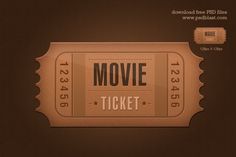 an old movie ticket with the word movie written in black on it and brown background