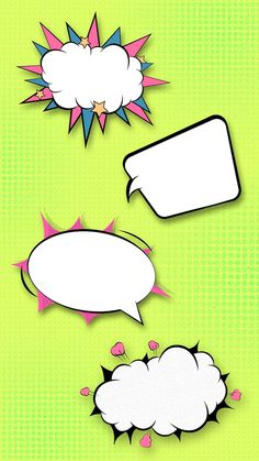 three comic speech bubbles on a green background