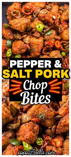 Pork chop bites with salt and pepper seasoning Pork Nuggets, Pork Chop Bites, Gluten Free Pork Chops, Salt And Pepper Pork, Fried Pork Chop Recipes, Pepper Pork, Pork Dinners, Pan Fried Pork Chops, Fried Peppers