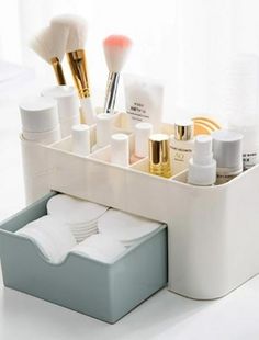 the makeup brush holder is organized and ready to be used as an office desk organizer