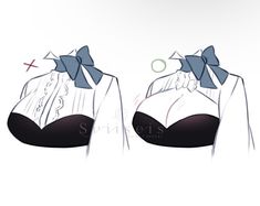 an anime character wearing a black and white top with blue bows