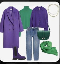 Blue And Purple Outfit Aesthetic, Purple Green Outfit, Kettlewell Winter, Purple And Green Outfit, Purple Coat Outfit, Green And Purple Outfit, Pink Boots Outfit, Colour Combinations Fashion, Color Combos Outfit