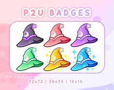 a bunch of hats that are on top of each other with the words p2u badges