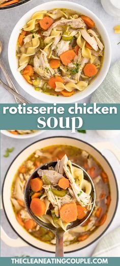 two pictures showing different types of chicken soup