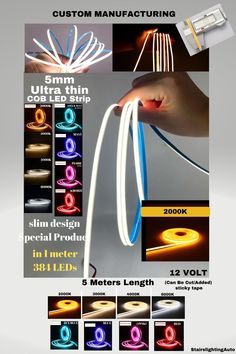 an advertisement for the new led strip is shown in several different colors and sizes, including white