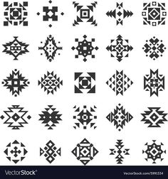 an assortment of black and white geometric designs