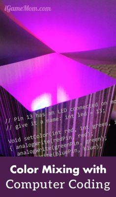 a purple box with the words color mixing with computer code