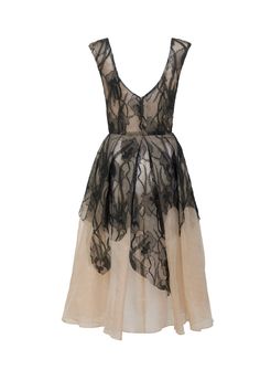 Nude silk organza dress with French lace Fastens with black buttons at the front Composition: 100% Silk / Lace 60% Polyamide 40% Cotton Dry Clean OnlyFit and Model SizeModel wears UK size 6 and is 5'8'' (172cm) Fits true to size, however those who are between sizes should take the larger size Light weight fabric, non stretch Designed to be fitted at bust and waist Fitted Silk Dress With Contrast Lace, Sheer V-neck Lace Dress For Evening, Formal Silk Dresses With Contrast Lace, Evening Dresses With Lace Trim In Organza, Elegant Tulle Dress With Lace Patchwork, Sheer Silk Midi Dress For Formal Occasions, Formal Sheer Silk Midi Dress, Evening Organza Knee-length Dress, Spring Lace A-line Evening Dress