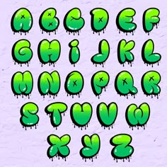 green graffiti type letters and numbers on a purple background with black dots in the upper corner