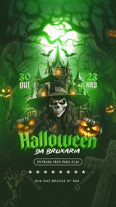 halloween party flyer template with pumpkins and skulls