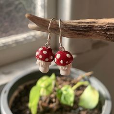 Mushroom earrings, made from polymer clay and finished with a glaze. *please note* some slight size and shape discrepancies may occur as they are handmade, but these just add to the overall charm of the earrings. Total length of these earrings is 3cm (roughly)  The total weight of each earring is less than 1 gram I get so many compliments and questions about these when I wear them out in public! This is why I have decided to share them with you :) Toadstool Fairy, Mushroom Jewelry, Mushroom Earrings, Clay Charms, Cute Earrings, Charm Earrings, Clay Earrings, Etsy Australia, Jewelry Earrings Dangle