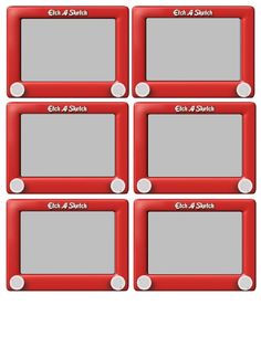 four red frames with white buttons on each side and the words cut at six below them