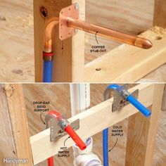 two pictures showing the different tools used to build a wooden structure and how they work