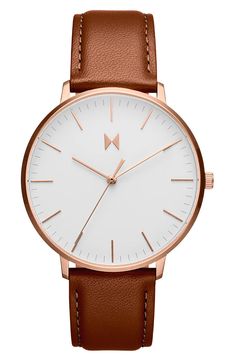 Legacy Slim Leather Strap Watch, 42mm | Nordstrom Brown Minimalist Watches For Business, Brown Minimalist Watch For Business, Minimalist Rose Gold Watch For Everyday, Minimalist Brown Business Watches, Modern Rose Gold Watch With Analog Display, Modern Rose Gold Watch For Everyday Use, Modern Rose Gold Watch Accessories For Everyday, Mvmt Watches, Classic Jewelry Pieces