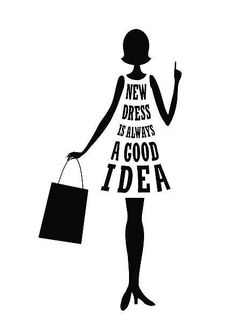 a woman holding a shopping bag with the words new dresses is always a good idea