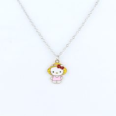 Kawaii Sanrio Pendant Necklace - Juneptune Cute Silver Pendant Charm Necklace, Cute Handmade Silver Necklace, Handmade Cute Silver Necklace, Cute Sterling Silver Pendant Charm Necklaces, Cute Sterling Silver Pendant Charm Necklace, Cute White Sterling Silver Jewelry, Cute Pink Clavicle Chain Jewelry, Cute Silver Necklace With Lobster Clasp, Cute Adjustable Clavicle Chain Necklace