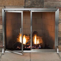 a fireplace with two fire logs in it