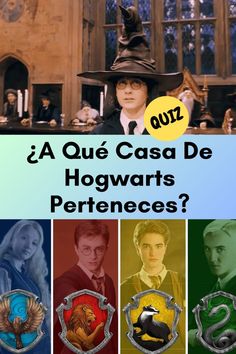 the hogwarts characters are featured in this collage with text that reads,'que casa de hogwarts perceos? '