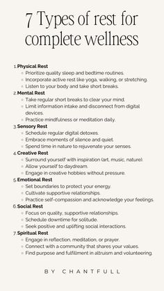 Types Of Healing, Types Of Health, Emotional Rest Ideas, Types Of Vibes, Seven Types Of Rest, Rest Ideas, Emotional Rest, Steps To Healing, Types Of Wellness