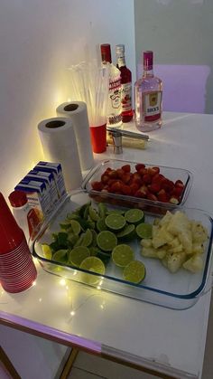 the food is prepared and ready to be served on the table for guests at this party